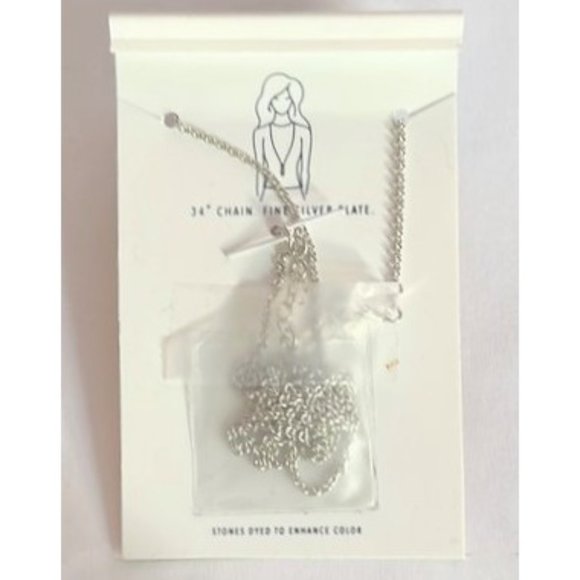 AQUA HOWLITE HEXAGONAL PENDULUM PENDANT 32” SILVER CHAIN NECKLACE OS - Picture 3 of 4